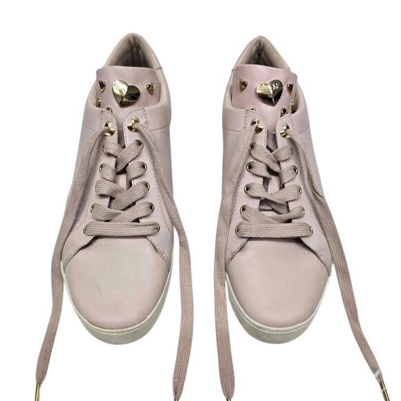 MICHAEL KORS Mindy Leather Sneakers w Applicated Hearts 9 M Light Pink Lace up - Picture 2 of 12